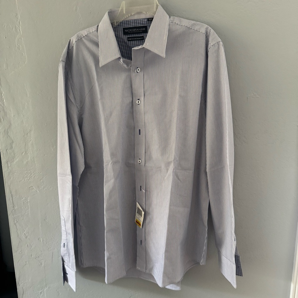 Nick Graham Stretch Modern Fit Men's Blue Pinstripe Dress Shirt XL